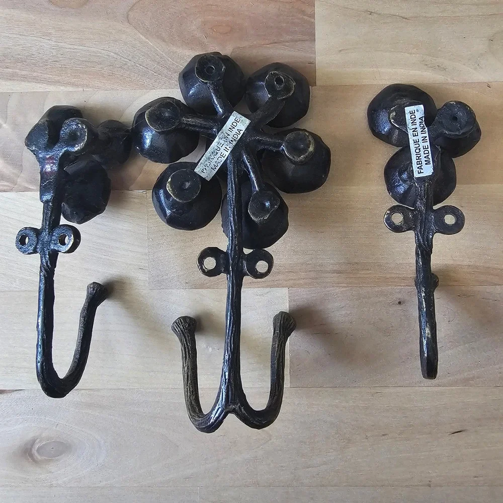 Melded poppies Flower Wall Hooks Decorative Metal Hanger Key Holder Set 3 PCS